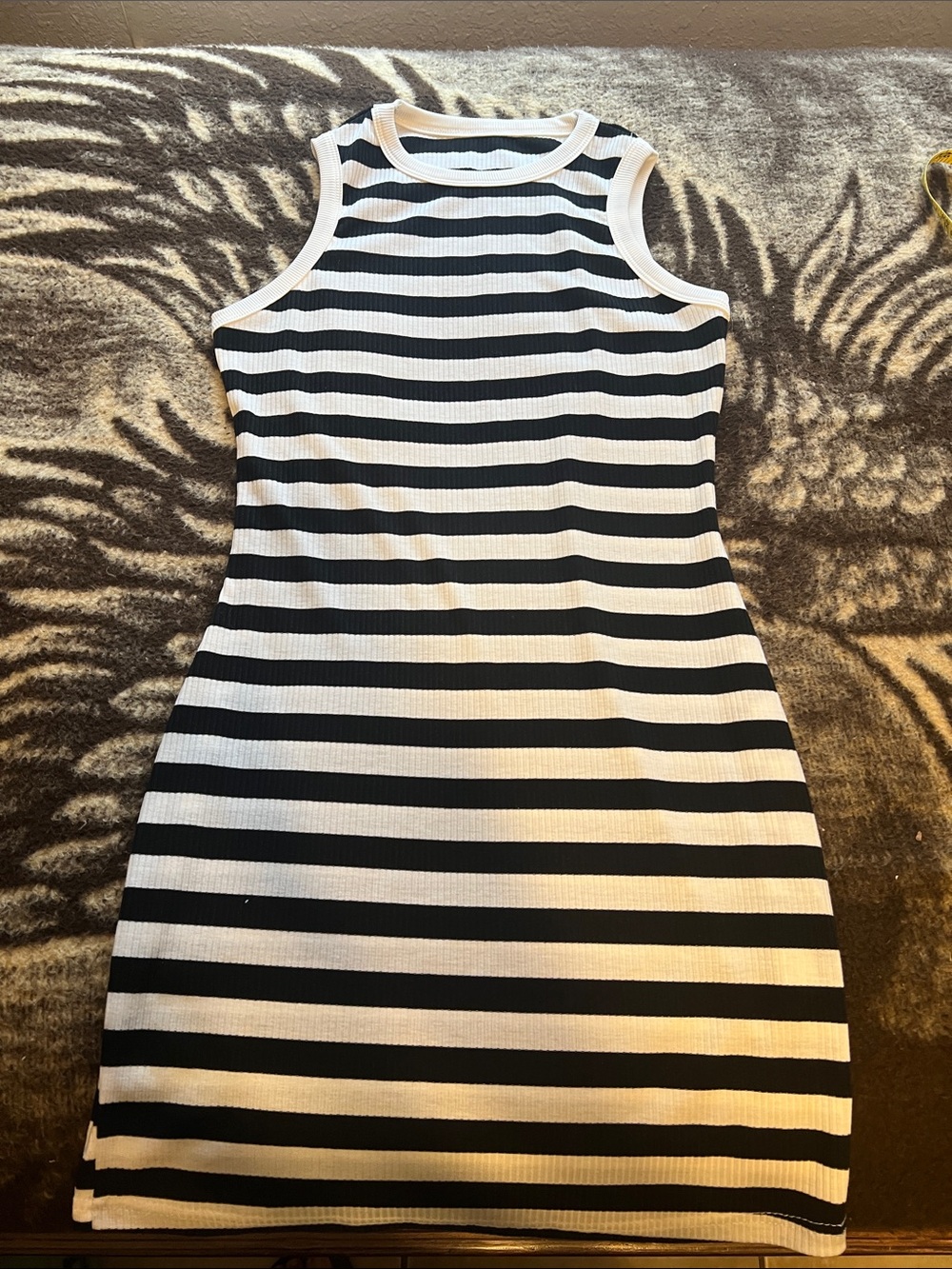 SHEIN Black and White Striped Sleeveless Mini Dress